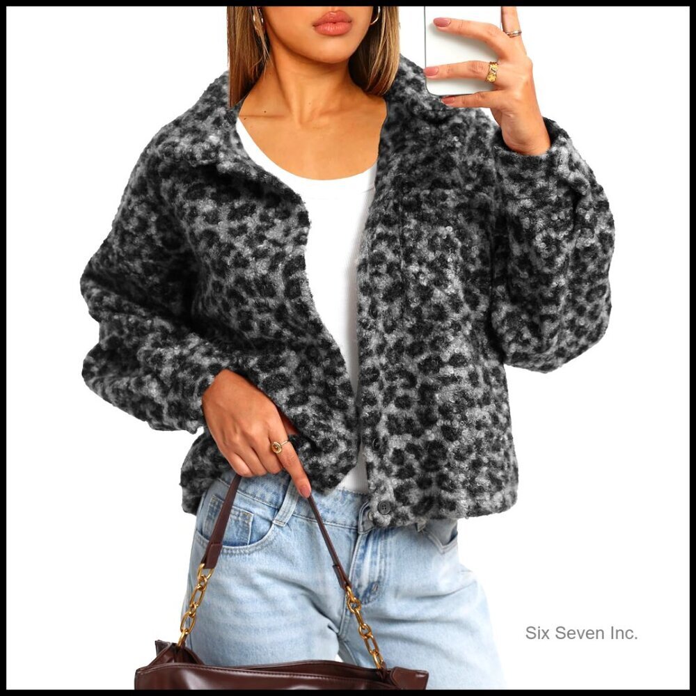 Cropped Fuzzy Fleece Shacket Button Down Plaid Leopard Oversized Cozy Winter